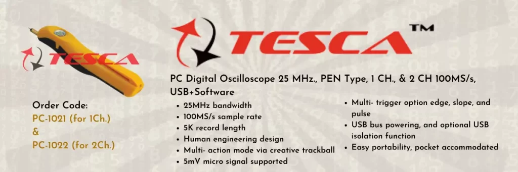 Tesca's pc digital storage oscilloscope with specifications